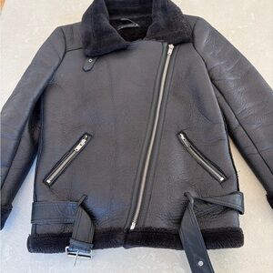 Zara Woman Black Faux Shearling Jacket